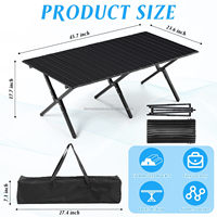 Table de camping pliante 4FT, enroulable, en aluminium noir, pour l'extérieur, table portable pour le camping
