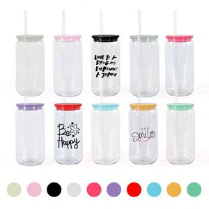 Nouveauté : Verre à bière en acrylique transparent de 16 oz en forme de bocal avec couvercle coloré pour cadeau d'été DIY - Product Image 1