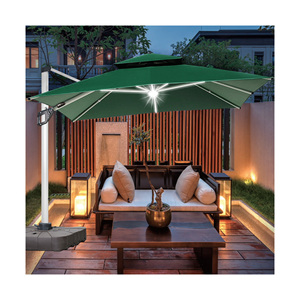 Parasol de jardin moderne à bras articulé avec double auvent, éclairage LED et base en pierre de marbre pour mobilier d'extérieur - Product Image 2