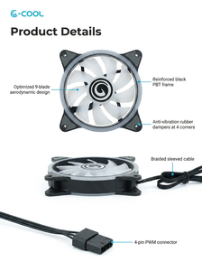 Ventilateur de boîtier ARGB PWM 120 mm, ventilateur de refroidissement PC silencieux haute performance, ventilateur de châssis d'ordinateur RVB adressable avec contrôle PWM 4 broches - Product Image 3
