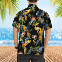 Stilvolles Maßgeschneidertes Tropisches Hawaii-Hemd mit Kräftigem Papageien-Print, Leichtes Atmungsaktives Knopfleisten-Herrenhemd