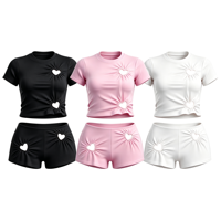 Ensemble 2 pièces pour femme avec découpe en forme de cœur, haut court à manches courtes froncé et short à taille élastique, ensemble assorti d'été