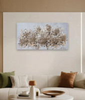 Peinture à l'huile texturée peinte à la main, branches enneigées, fond bleu clair, art mural, peintures à l'huile