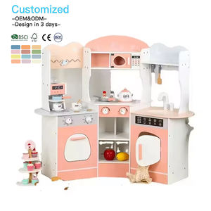 EDULAND CPC CE OEM ODM Ensemble de cuisine en bois pour filles - <span class=keywords><strong>Jouet</strong></span> de maisonnette DIY rose en MDF <span class=keywords><strong>grande</strong></span> <span class=keywords><strong>taille</strong></span> - Ensemble de cuisine d'imitation - Product Image 1