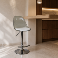 Tabouret de bar moderne en plastique transparent, hauteur réglable, pivotant, siège rembourré, base en métal chromé, repose-pieds, pour salle à manger et atelier