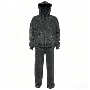 Wholesale Men's Sweatpants Tracksuit Casual Streetwear Rhinestone Fleece Heavyweight Sweatsuit Hoodie Set for Men - Product Image 1