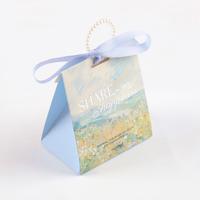 Boîte cadeau personnalisée en papier d'art avec poignée en perles et ruban, motif floral pivoine rose, pour remerciements de mariage