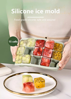 Moule à glaçons en silicone de qualité alimentaire à 15 compartiments avec logo personnalisé, vente en gros, très populaire à l'international, facile à démouler, pour la fabrication de glaces DIY
