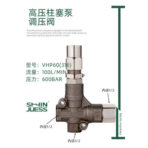 Vanne de régulation de pression Shin Juess Vhp60 1/2 pouce pour pompe à eau, lave-auto, pompe à piston haute pression - Product Image 1