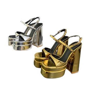 Nuevo Calzado de Otoño para Mujer, Sandalias de Plataforma Doradas/Plateadas de Diseñador, Antideslizantes, con Tacón Alto de PU para Mujer - Product Image 1