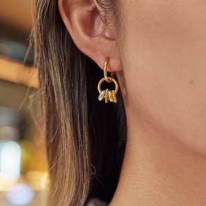 Pendientes de aro chapados en oro con cadena y cuentas, joyería de moda para mujer, diseño geométrico - Product Image 4