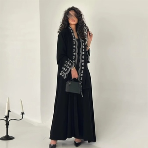 Nouvel ensemble Abaya et Hijab brodé noir pour l'Aï<span class=keywords><strong>d</strong></span> Ramadan 2026 – Vêtements islamiques pour femmes, longs cardigans musulmans avec foulard - Product Image 1