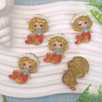 100 piezas de dijes de resina planos con purpurina de sirena y océano, estilo caricatura, para slime, horquillas DIY, decoración de teléfonos móviles y fabricación de joyas