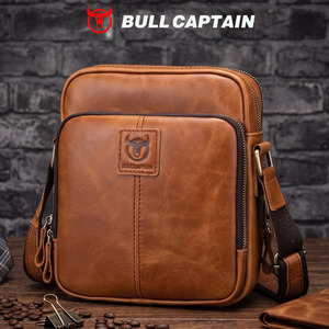 Sac bandoulière messager vintage en cuir véritable pour homme BULLCAPTAIN, avec sangle réglable, design tendance, grande capacité - Product Image 1
