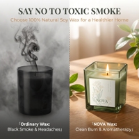 Bougies parfumées pour la maison en cire de soja avec autocollants au design dessiné à la main de la marque NOVA ; Designs personnalisés disponibles, fabriquées avec des ingrédients entièrement naturels