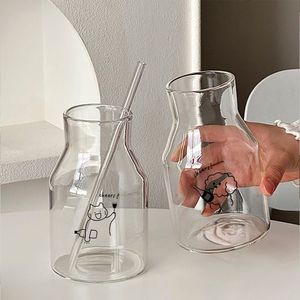 Bicchiere in Vetro di Design di Alta Gamma con Cannuccia per Caffè Freddo e Succhi, Stile Ins, Grande Capacità - Product Image 3