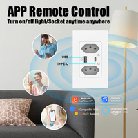 Brésil pour Tuya Smart Socket Switch USB Type A10A 240V Max. Prend en charge les assistants vocaux de contrôle d'application Smartlife (Google Home Alexa)