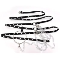 Chaîne de corps sexy en cuir PU noir et boucle en métal gothique punk pour femmes grandes tailles, ceinture de taille ajustable en gros
