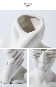 Vase à fleurs en céramique blanche de style nordique moderne, en forme de visage féminin, <span class=keywords><strong>buste</strong></span> demi-corps, sculpture féministe, objet d'art - Product Image 6
