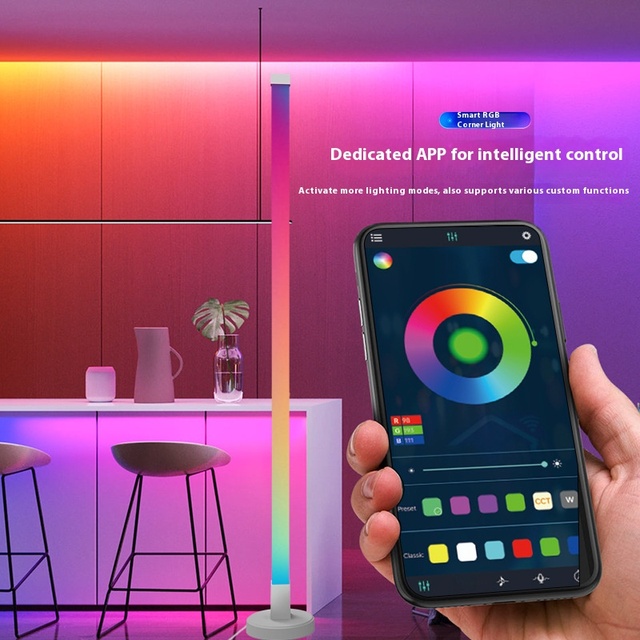 Smart RGB LED Floor Lamp Music Sync APP Remote Control Color Changing Corner Light Home Ambient Lighting
