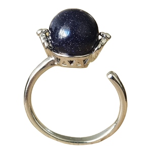 Vente en gros de bagues ouvertes réglables en pierre d'or bleue pour femmes bagues en cristal en forme de boule plaquées argent - Product Image 1
