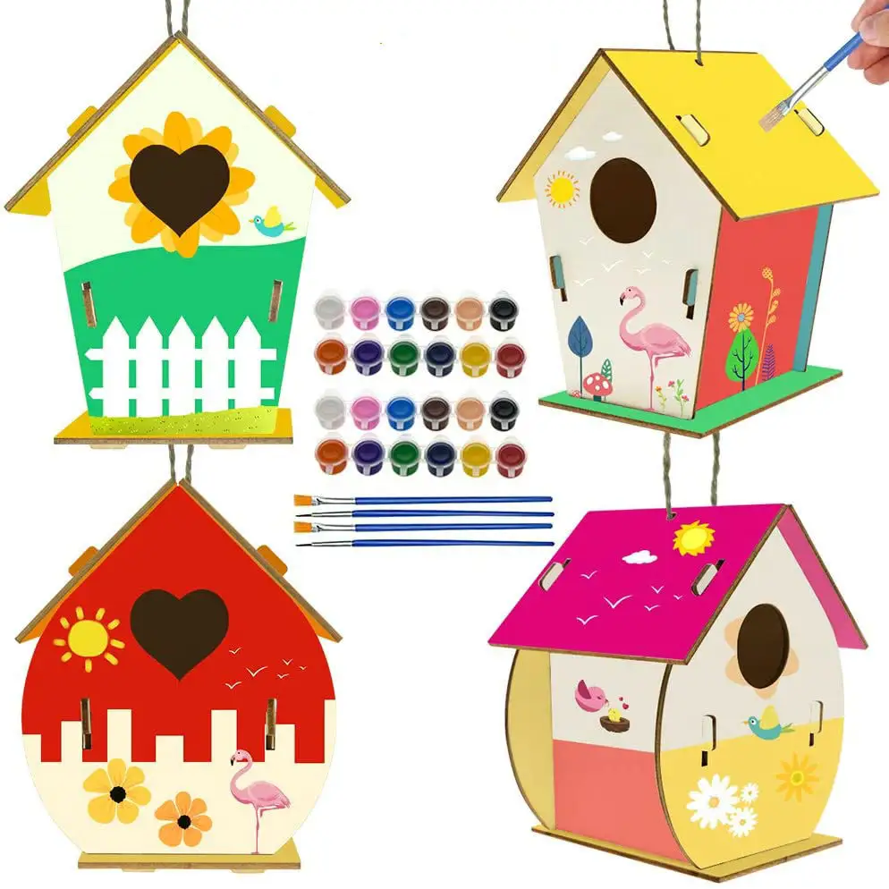 Artes E Ofícios de madeira para As Crianças a Construir e Pintura Birdhouse DIY Kit Casa do Pássaro para Crianças Meninas Meninos Crianças