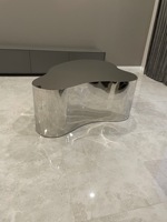 Table basse moderne de luxe léger, minimaliste, avec plateau miroir irrégulier, durable, en acier inoxydable argenté, pour salon et chambre