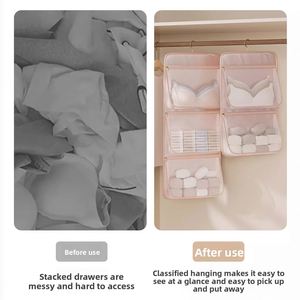 Sac de rangement suspendu trois-en-un pour sous-vêtements, chaussettes et soutiens-gorge, en soie brocart, style minimaliste moderne, pour chambre et armoire - Product Image 3