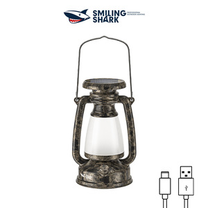 Smiling Shark <b>LED</b> Camping Lantern Solar <b>USB</b> Rechargeable Portable <b>Light</b> Outdoor Use - Product Image 5