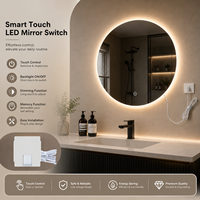 Miroir LED intelligent à capteur tactile, interrupteur à intensité variable, prise EU 220-240V, 12V DC3A 36W, CE RoHS TUV, alimentation intégrée, IP21, salle de bain