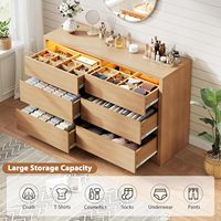 Commode à 6 tiroirs en chêne avec éclairage LED, poignées dissimulées et tiroirs profonds |   Meuble de rangement moderne à poser au sol pour chambre, salon, entrée, couloir
