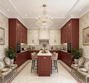 Gabinetes de Cocina de Lujo en Borgoña y Crema - Muebles Clásicos con Detalles Ornamentales y Organización de Almacenamiento Integrada - Product Image 4