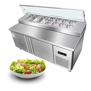 Comptoir de pizza Congélateur Réfrigération commerciale <span class=keywords><strong>Table</strong></span> de préparation de réfrigérateur à pizza Plateau en verre Réfrigérateur <span class=keywords><strong>Table</strong></span> de préparation de pizza en <span class=keywords><strong>marbre</strong></span> - Product Image 1