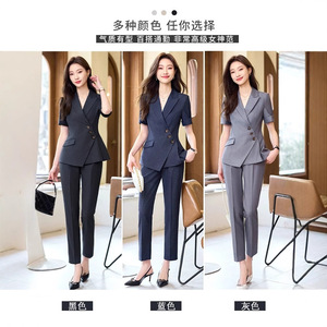 Women's Professional Short Sleeve Suit Set Summer Hotel <b>Work</b> Uniform Formal Reception Wear Polyester Cotton Blend - Product Image 2