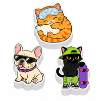 Stiker Kartun Hewan Peliharaan Kustom Kucing dan Anjing Kawaii, Stiker Vinyl Die Cut Perekat Sendiri Tahan Air untuk Botol Air dan Casing Tablet