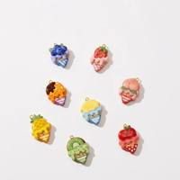 Liontin Es Krim Buah Stroberi Blueberry Nanas Kiwi Warna-warni Enamel Charm untuk Pembuatan Perhiasan DIY Hadiah