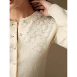 Women's <b>White</b> Floral Embroidered Button Front Full Sleeve <b>Thin</b> Knit <b>Cardigan</b> for All Seasons - Product Image 4
