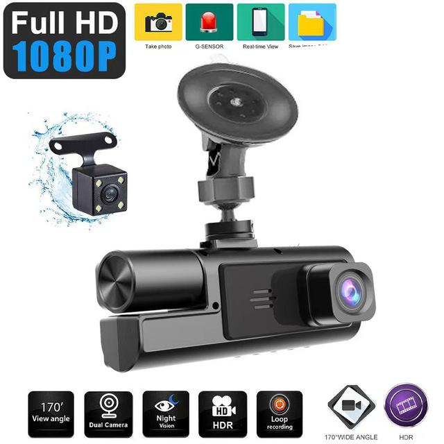 A22 Triple Lens Car Dash Cam 1080P Full HD WiFi DVR with Backup Camera Parking Mode Night Vision MicroSD