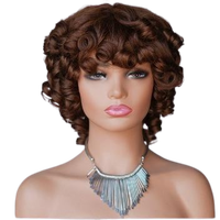 Perruque Amygirl 100% cheveux humains vierges indiens, fabriquée à la machine, style bob bouclé rebondissant, longueur courte de 10 pouces, sans colle, densité 200%, noire