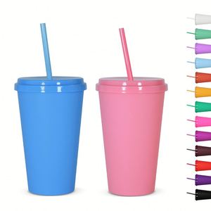 Gobelet avec paille et couvercle, bouteille d'eau en gros, tasses personnalisées pour boissons glacées, tasses à café réutilisables en plastique pour fêtes et anniversaires, 24 oz - Product Image 1