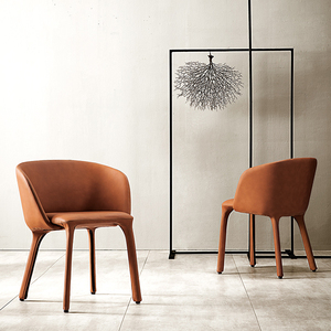 Chaise haut de gamme pour restaurant, salle de sport, appartement, <span class=keywords><strong>fauteuil</strong></span> de salle à manger moderne de luxe, style nordique, bois gris, garniture en cuir simple - Product Image 2