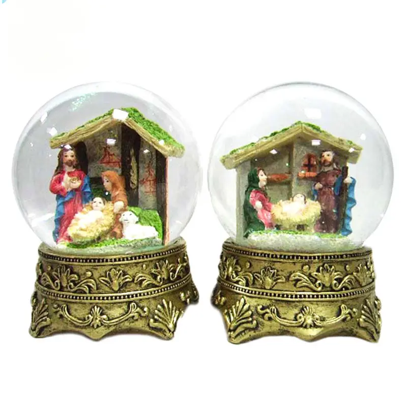 Custom resin Christmas Nativity Wind Up Crib scene Musical Snow globe