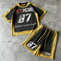 Ensemble deux pièces d'été pour homme de haute qualité en coton, style streetwear, délavé sur mesure, comprenant un short et un t-shirt, ensemble short et t-shirt pour homme
