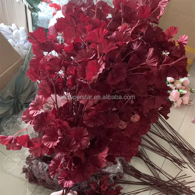 A-193 Red Modern Style Artificial Flower Decoration Wedding Ceiling Arrangement Silk Burgundy Flowers Big Butterfly Leaves