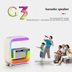 Support de chargeur d'enceinte sans fil avec <span class=keywords><strong>radio</strong></span> FM, lecteur de carte TF, veilleuse RGB, réveil et station de charge rapide, enceinte intelligente pour <span class=keywords><strong>iPhone</strong></span> Samsung - Product Image 5