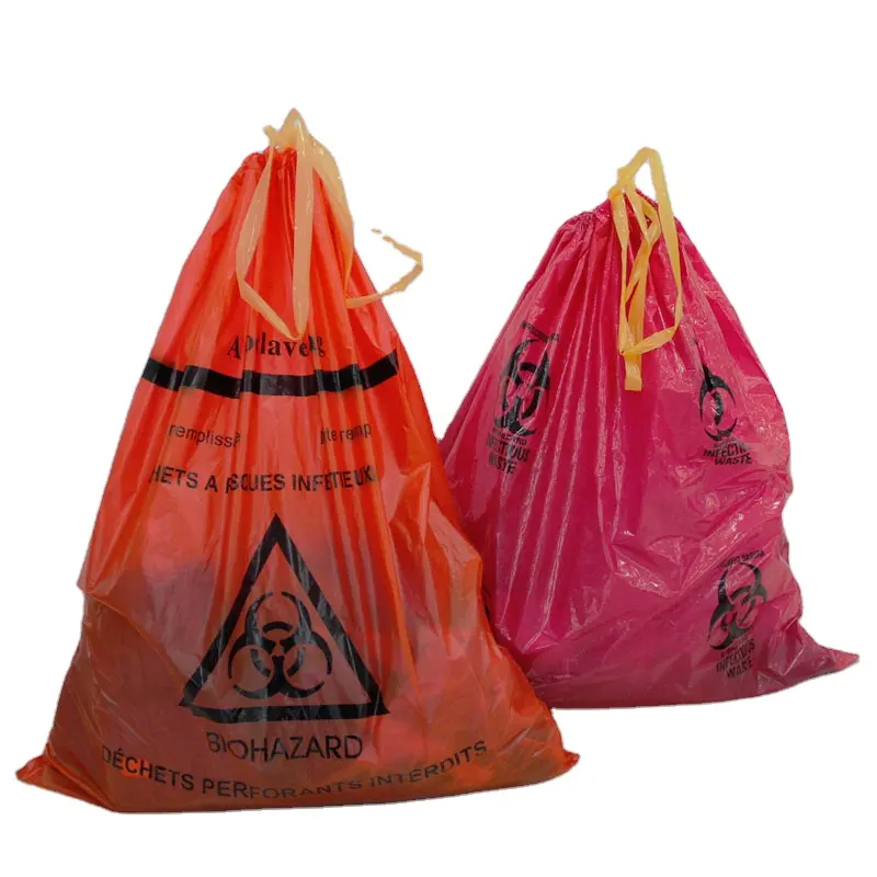 लाल सुरक्षित उच्च तापमान प्रतिरोधी कचरा जैव खतरा सामग्री पतला हैंडल ड्राइंग बैग