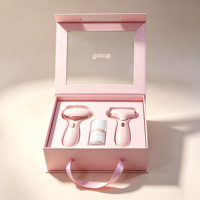 Boîte à outils de beauté GOTOP avec fenêtre transparente et couvercle rabattable, finition mate et poignée en ruban satiné pour les soins de la peau