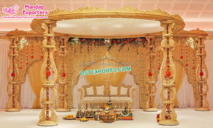 Boda de Sri Lanka tallada a mano FRP Golden Mandap Modern Glamorous Indian Wedding Decor Dream Hindu Mandap Wedding Set EE. UU. - Product Image 2