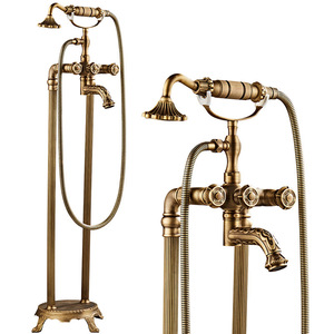 Robinet <span class=keywords><strong>de</strong></span> baignoire sur pied vintage en bronze huilé, avec pommeau <span class=keywords><strong>de</strong></span> douche pluie <span class=keywords><strong>de</strong></span> 59 pouces, double poignée et rotation à 360 degrés - Product Image 1