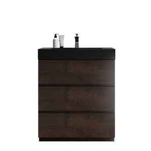 Mueble de Baño Moderno de 30 Pulgadas con Acabado en Nogal, Lavabo de una Pieza, Diseño Independiente, Gran Espacio de Almacenamiento - Product Image 1